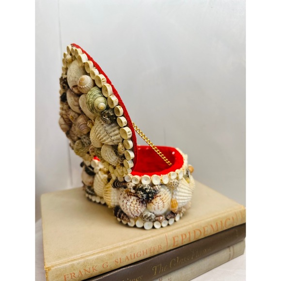 vintage handcrafted heart shell box tramp art sailor's valentine 6x6x3in - Picture 4 of 8